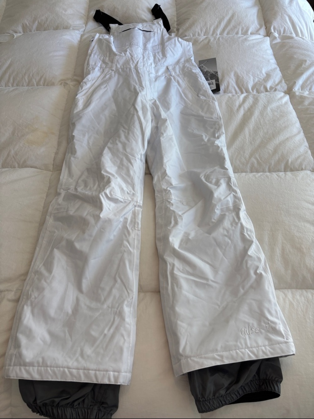 Pulse Youth Snow Bib- White with Gray interior- Snow/outdoors
